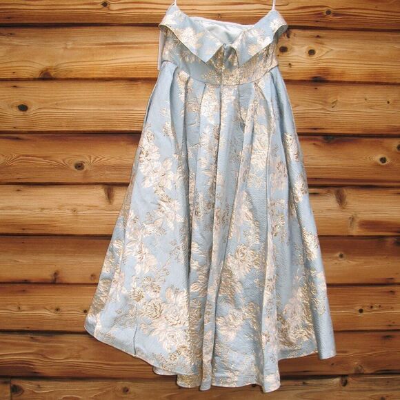 MAC DUGGAL 20726 Blue Strapless Brocade Midi Dress with Pockets - Picture 13 of 16